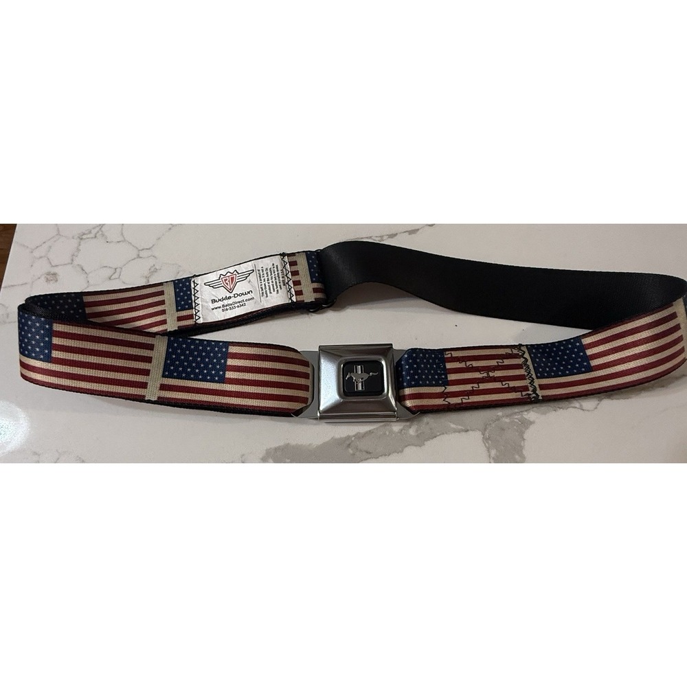 Buckle Down BELT - FORD MUSTANG - USA American Flag Design
